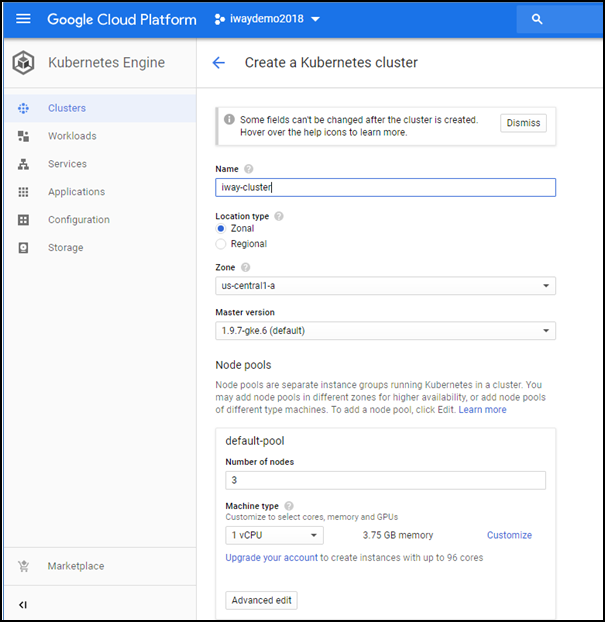 Kubernetes engine console